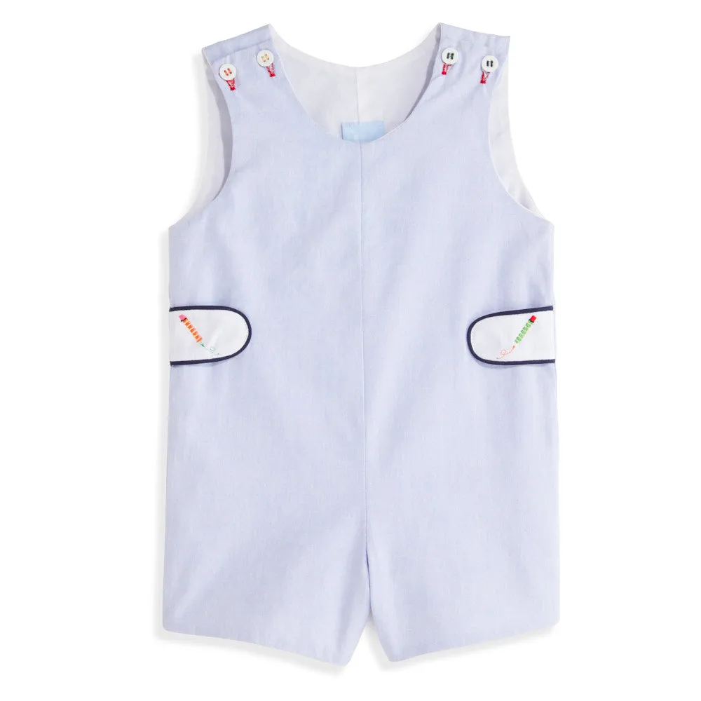 Embroidered Pencil Romper -- Blue Chambray
