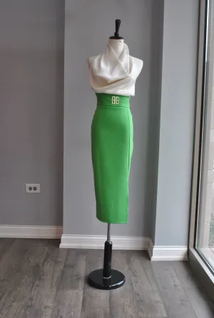 EMERALD GREEN HIGH WAISTED PENCIL SKIRT