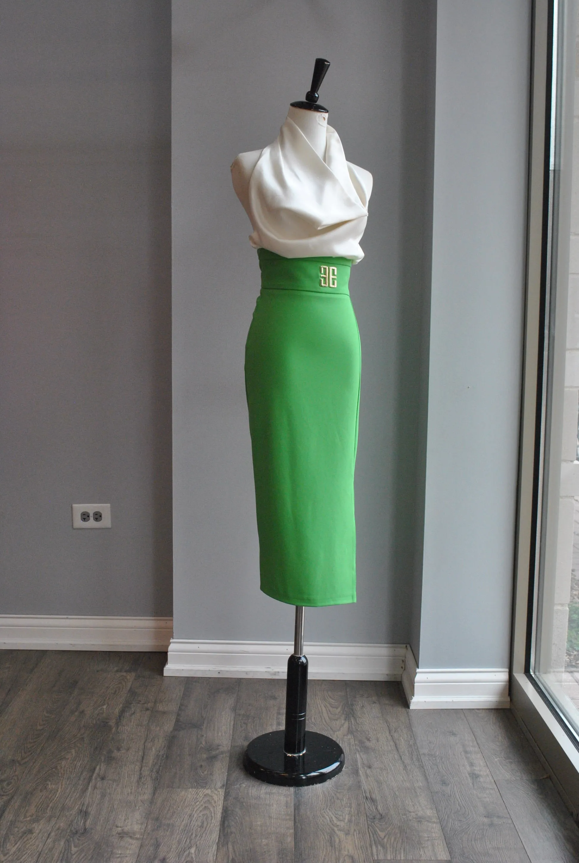 EMERALD GREEN HIGH WAISTED PENCIL SKIRT