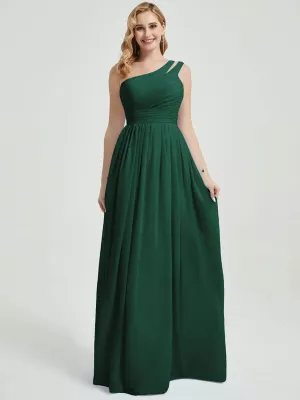 Emerald Green Pleated One Shoulder A-Line Maxi Chiffon Bridesmaid Dress