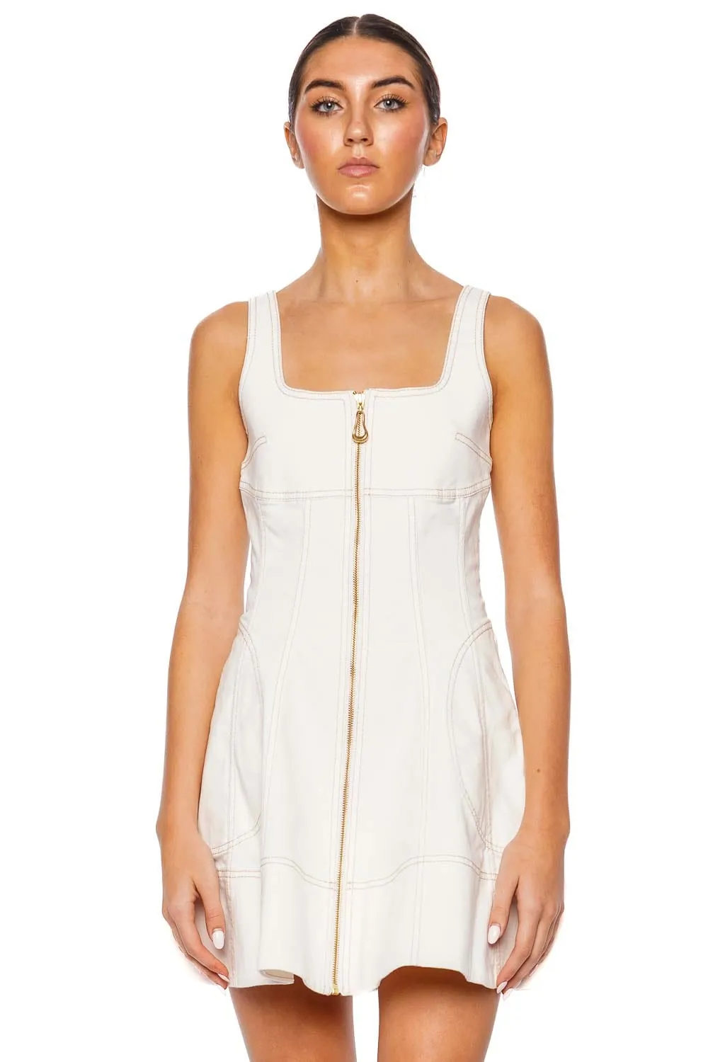 Emilie White Denim Zip Mini Dress