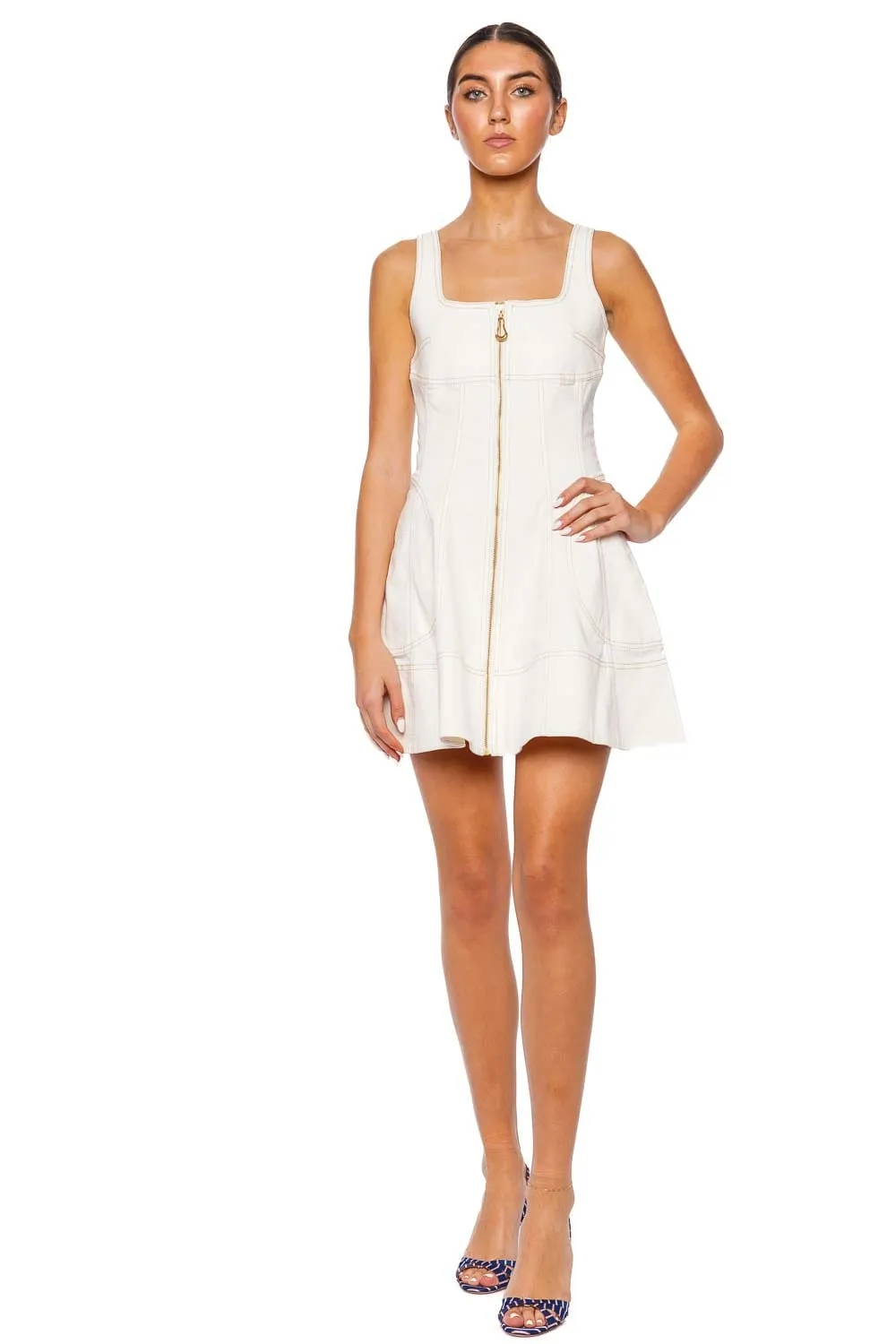 Emilie White Denim Zip Mini Dress