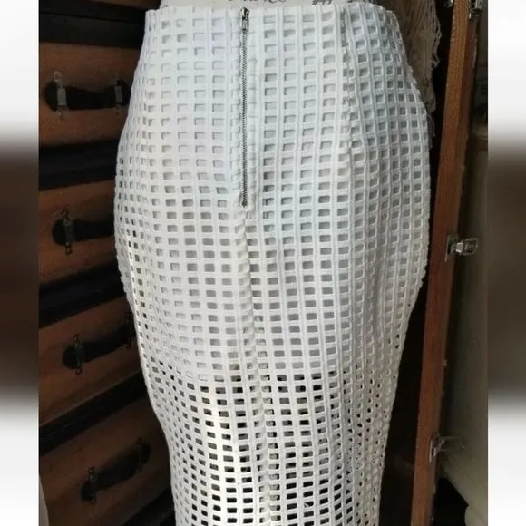 Endless Rose White Cut Out Stretch Pencil SKIRT Lined SZ M