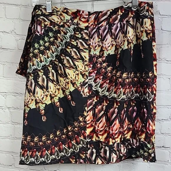 Etcetera Unique Jewel Print Cascade Drape Knee Length Straight Pencil Skirt Sz 8