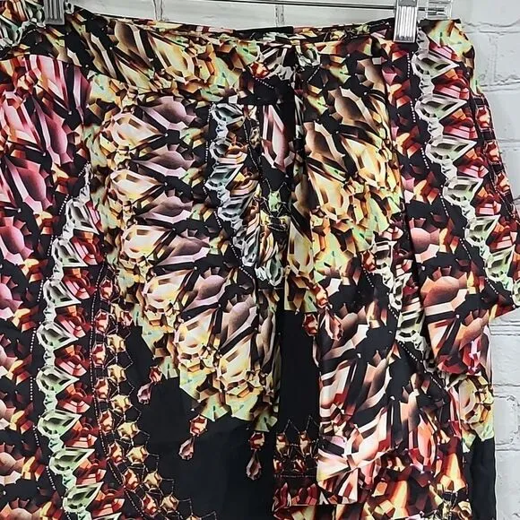 Etcetera Unique Jewel Print Cascade Drape Knee Length Straight Pencil Skirt Sz 8