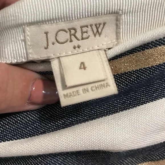 EUC J.Crew Metallic Gold Stripe Mini Skirt Size 4