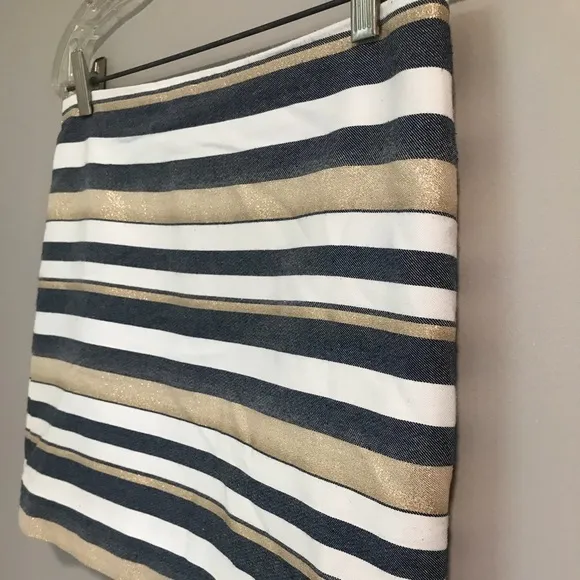 EUC J.Crew Metallic Gold Stripe Mini Skirt Size 4