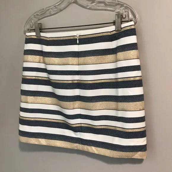 EUC J.Crew Metallic Gold Stripe Mini Skirt Size 4