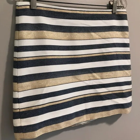 EUC J.Crew Metallic Gold Stripe Mini Skirt Size 4