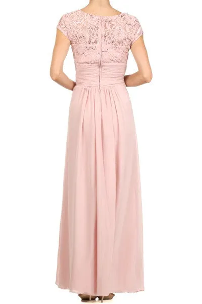Eureka 2023 Long Lace Bodice Scoop Neck A-Line Dress