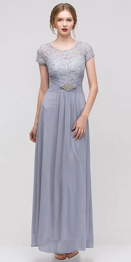 Eureka 2023 Long Lace Bodice Scoop Neck A-Line Dress