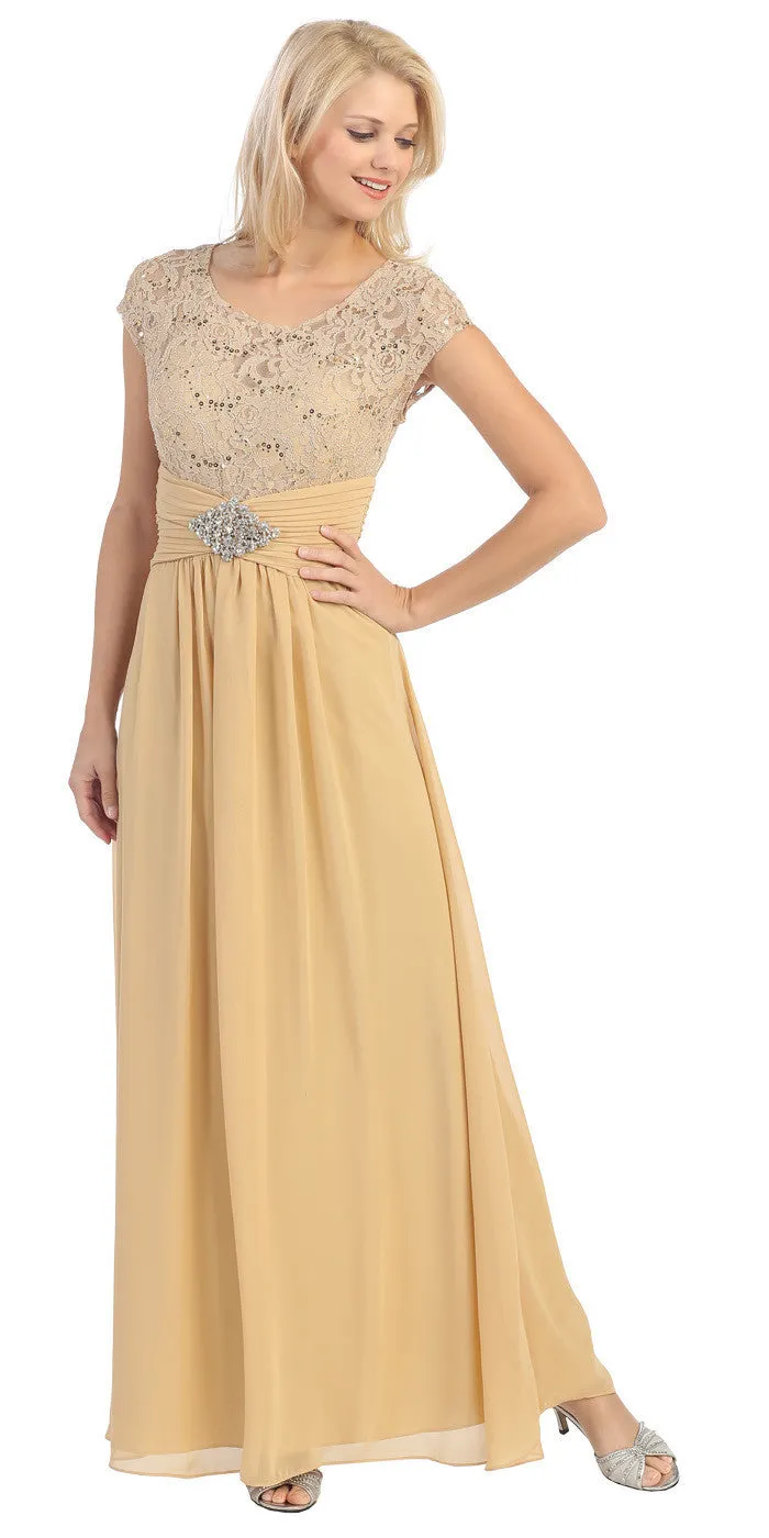 Eureka 2023 Long Lace Bodice Scoop Neck A-Line Dress
