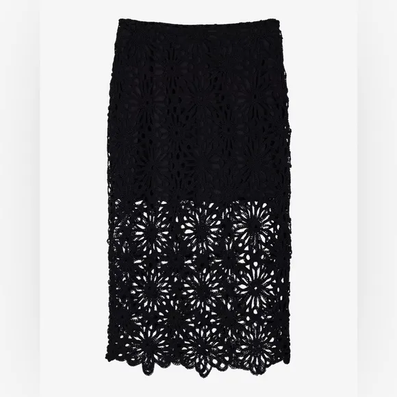 Express High Waisted Crochet Midi Pencil Skirt
