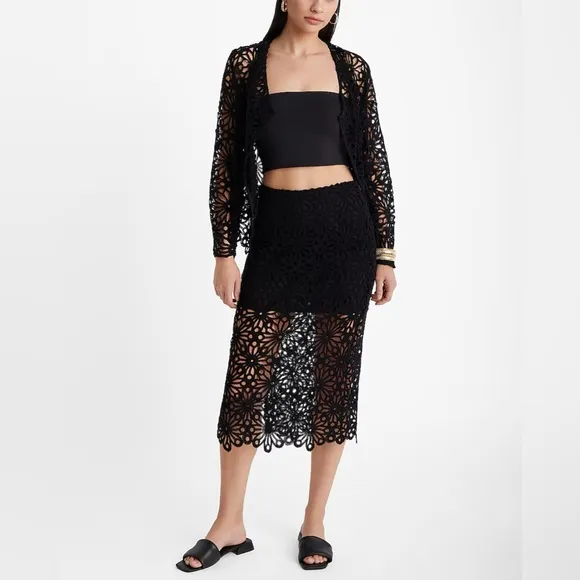 Express High Waisted Crochet Midi Pencil Skirt