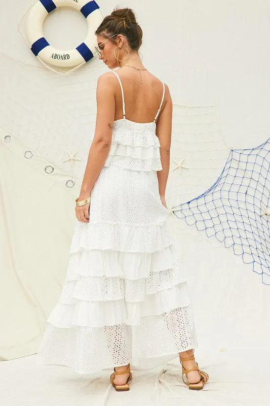 Eyelet Ruffle Maxi Skirt with crop top set