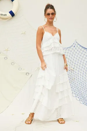Eyelet Ruffle Maxi Skirt with crop top set