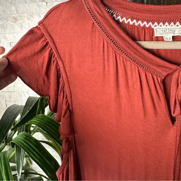 FAT FACE “Suki” Boho Ruffled Maxi Dress Tie Neck Rust Orange Size 14