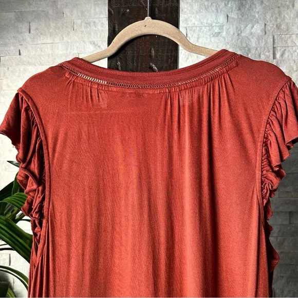 FAT FACE “Suki” Boho Ruffled Maxi Dress Tie Neck Rust Orange Size 14