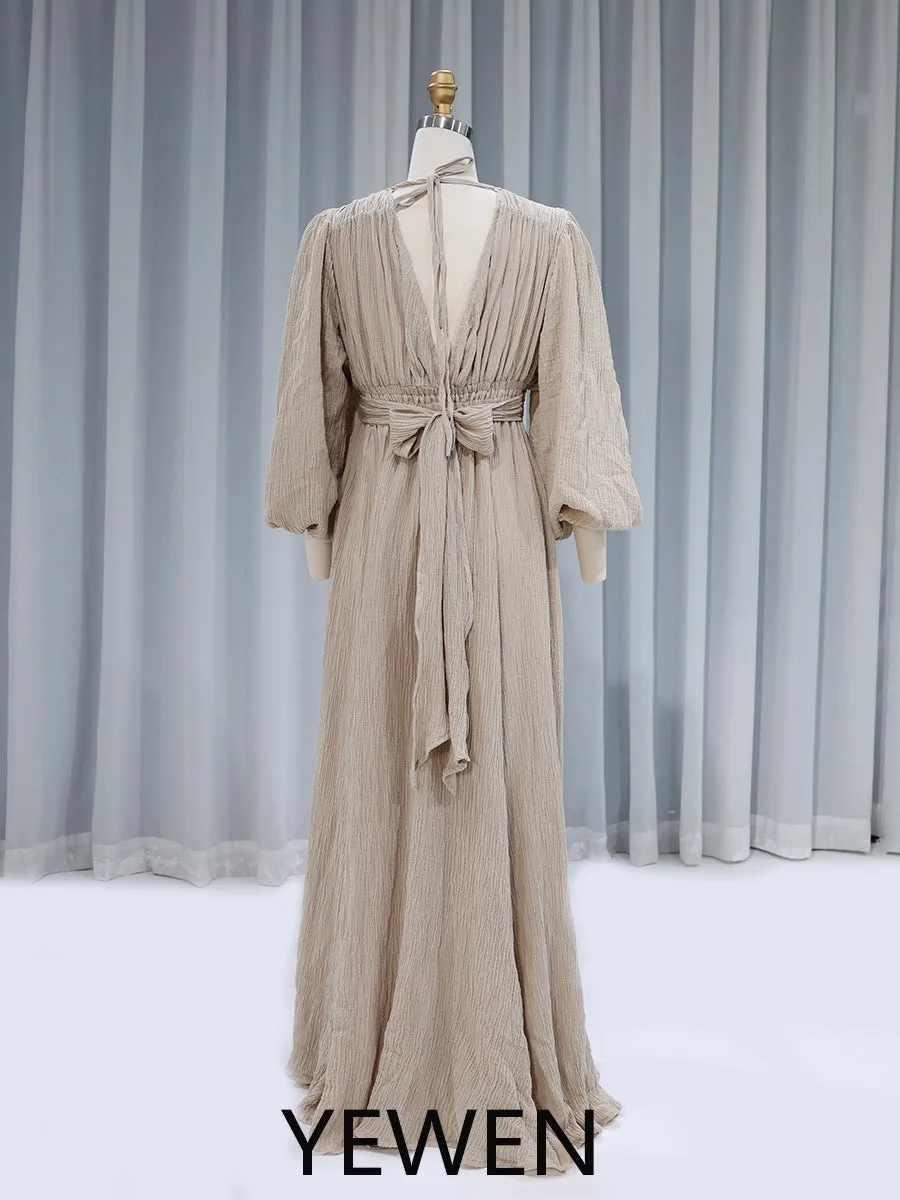 Floor Length Woman Maxi Dress Elastic Waist Boho Photo Shoot Dress YW231160
