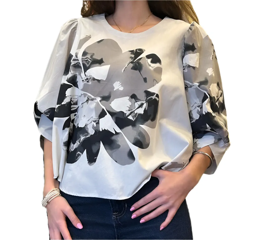 Floral Blouse with Tulip Sleeve