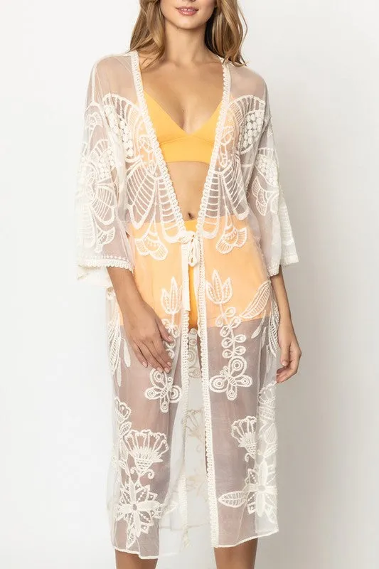 Floral Pattern Laced Kimono