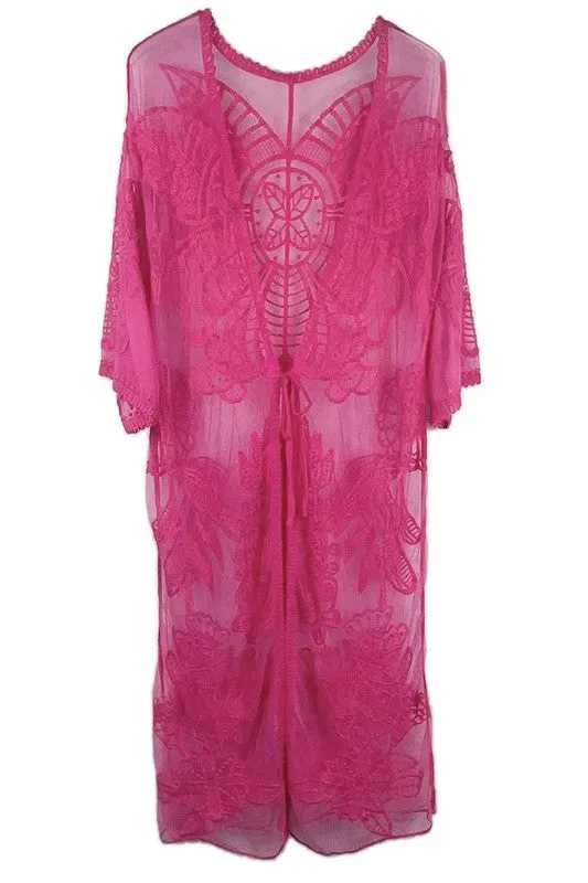 Floral Pattern Laced Kimono