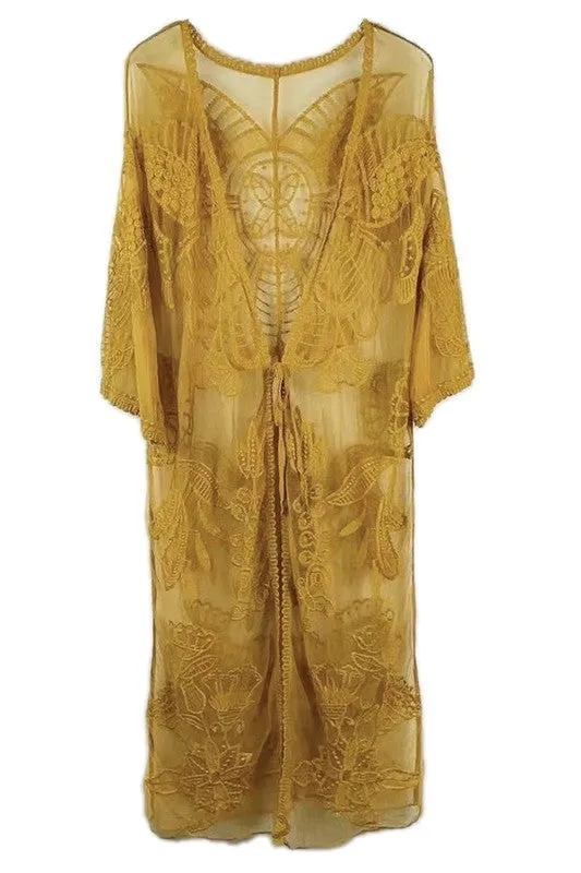 Floral Pattern Laced Kimono