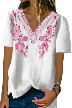 Floral Pattern V Neck Top