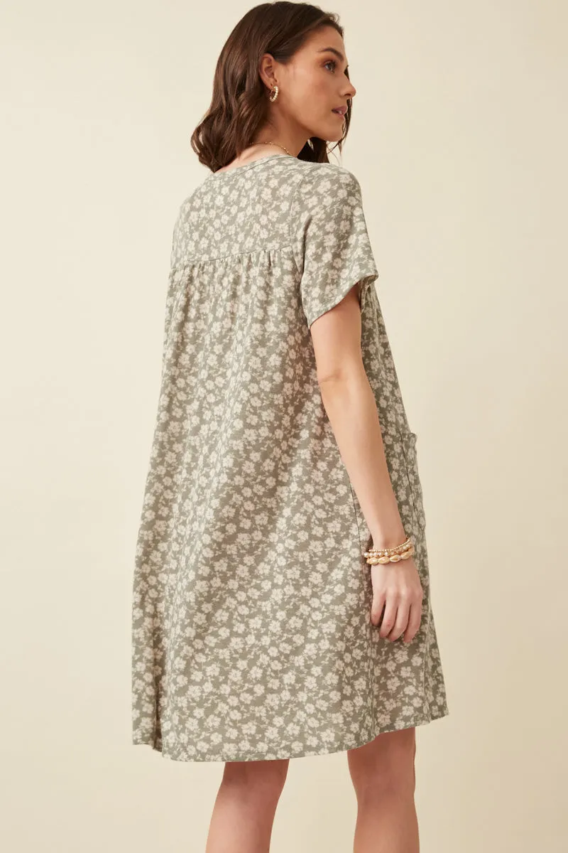 Floral Print French Terry Slouchy Pocket Dress