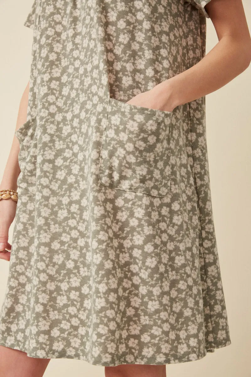 Floral Print French Terry Slouchy Pocket Dress