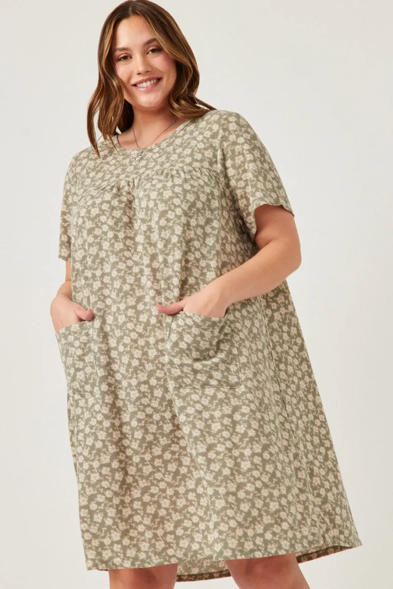 Floral Print French Terry Slouchy Pocket Dress
