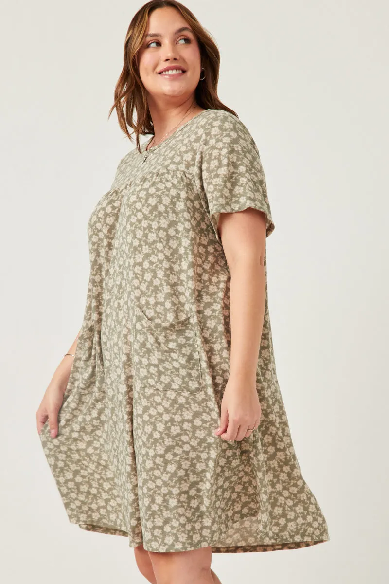 Floral Print French Terry Slouchy Pocket Dress