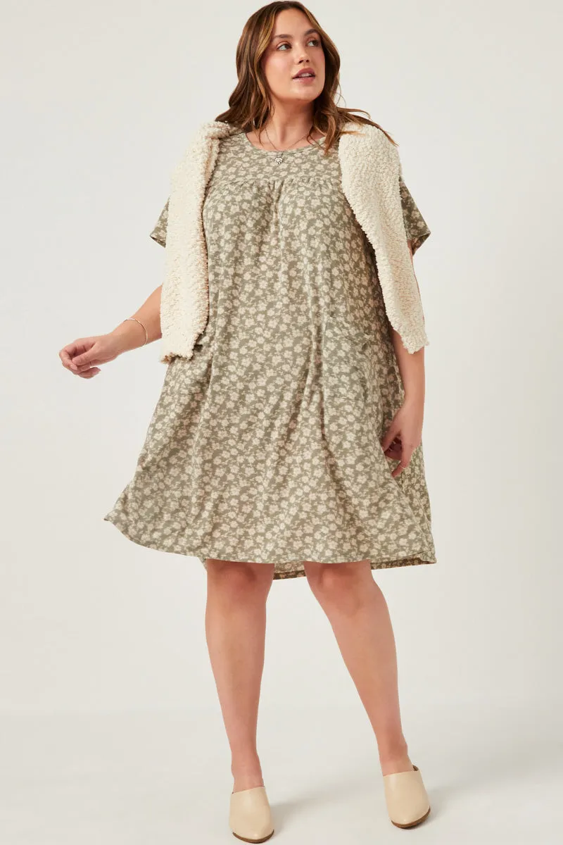 Floral Print French Terry Slouchy Pocket Dress