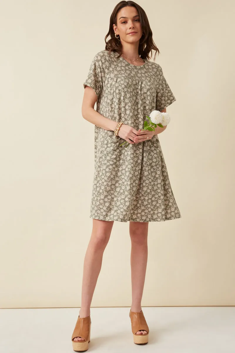Floral Print French Terry Slouchy Pocket Dress