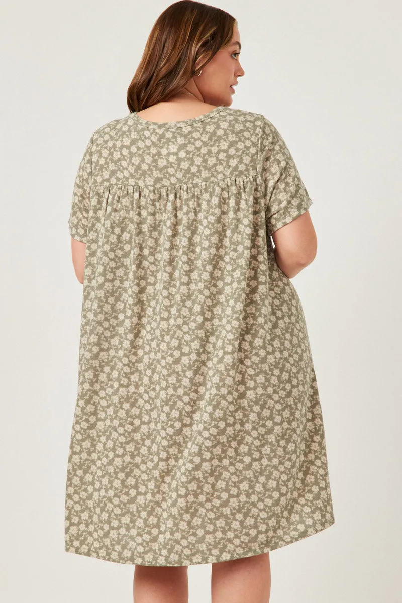 Floral Print French Terry Slouchy Pocket Dress
