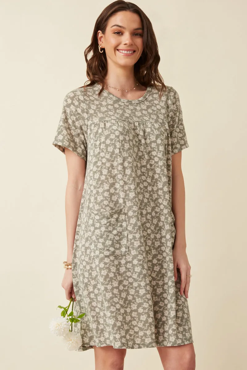 Floral Print French Terry Slouchy Pocket Dress