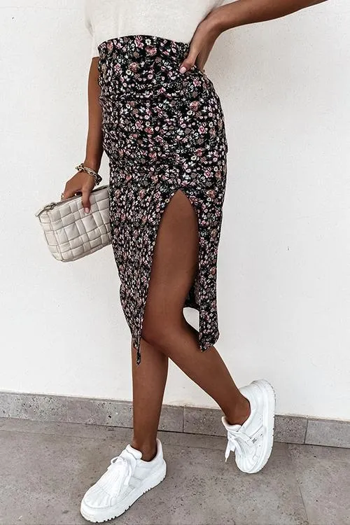 Floral Print Slit Bodycon Skirts