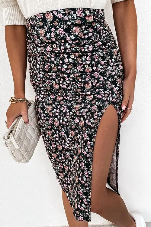 Floral Print Slit Bodycon Skirts