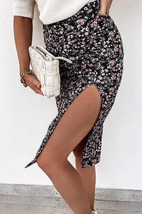 Floral Print Slit Bodycon Skirts