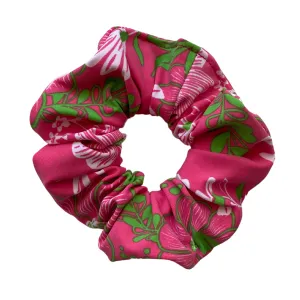 Floral Print with Lime Green on Hot Pink Swim Scrunchie