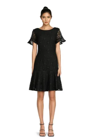FOCUS by Shani — Embroidered Lace Fit & Flare Dress in Black
