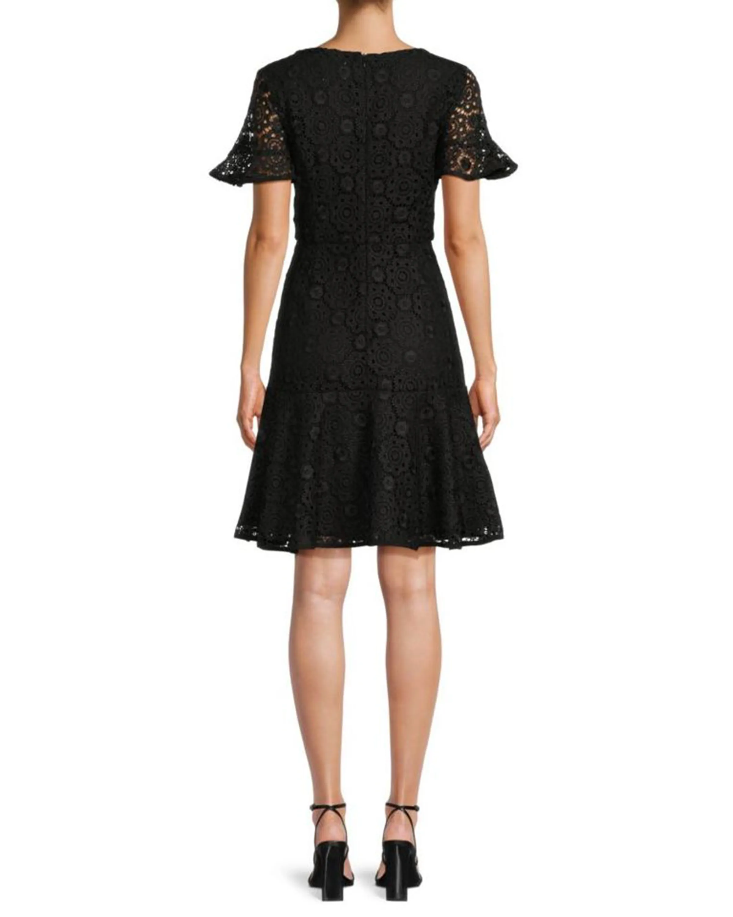 FOCUS by Shani — Embroidered Lace Fit & Flare Dress in Ivory