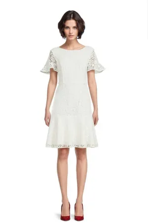 FOCUS by Shani — Embroidered Lace Fit & Flare Dress in Ivory