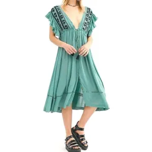Free People Bali Will Wait Boho Cottagecore Midi Dress Sz Large