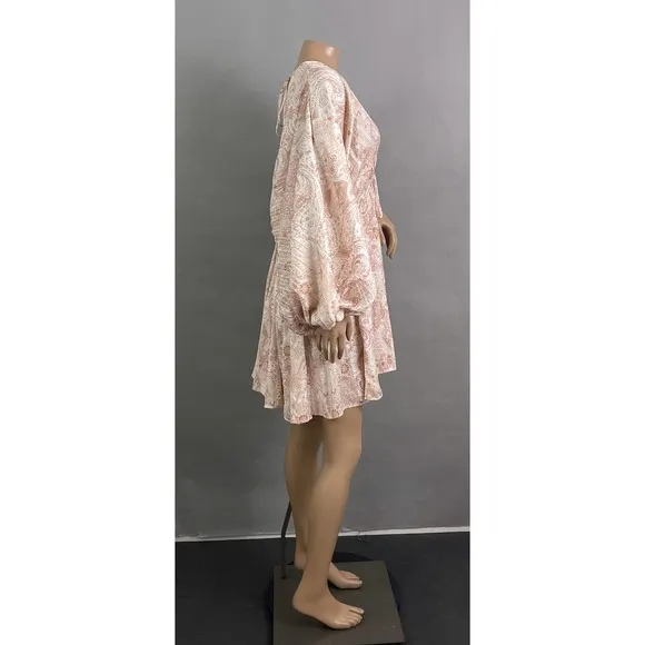 Free People Dress Women XS Arzel Mini Ivory Paisley Print Kimono Pleated Satin