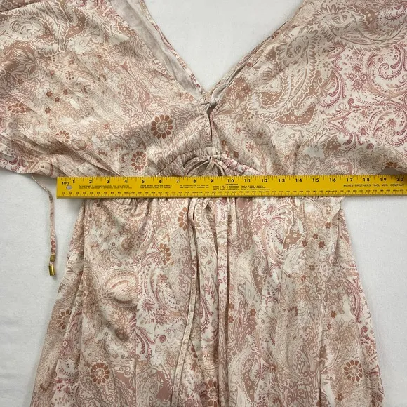 Free People Dress Women XS Arzel Mini Ivory Paisley Print Kimono Pleated Satin