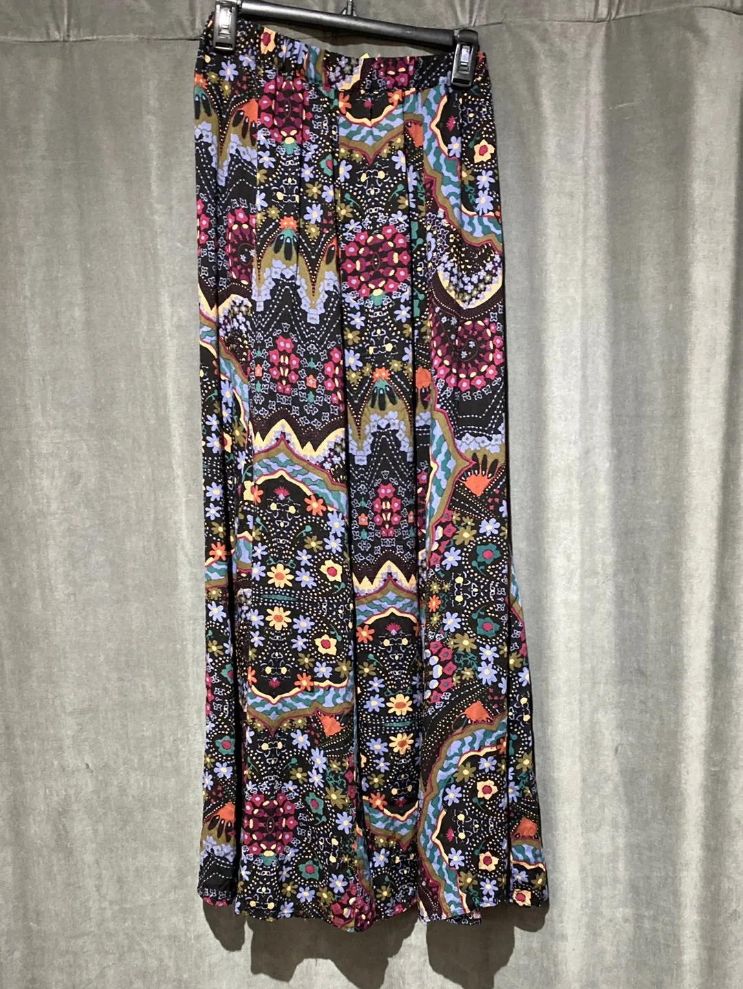 Free People Elastic Waist Multi Color Floral Print Cotton Maxi Skirt