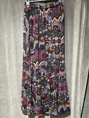 Free People Elastic Waist Multi Color Floral Print Cotton Maxi Skirt