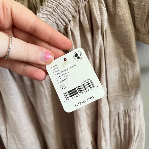 Free People Ibiza Dress‎ Maxi Open Back Mushroom Bloom Cottage Boho