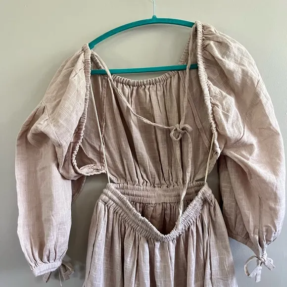 Free People Ibiza Dress‎ Maxi Open Back Mushroom Bloom Cottage Boho